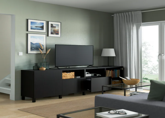 Black TV Unit with Door and Drawers