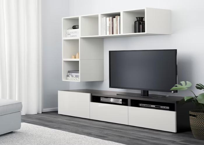 Black & White TV Unit IKEA Multiple Storage and Drawers