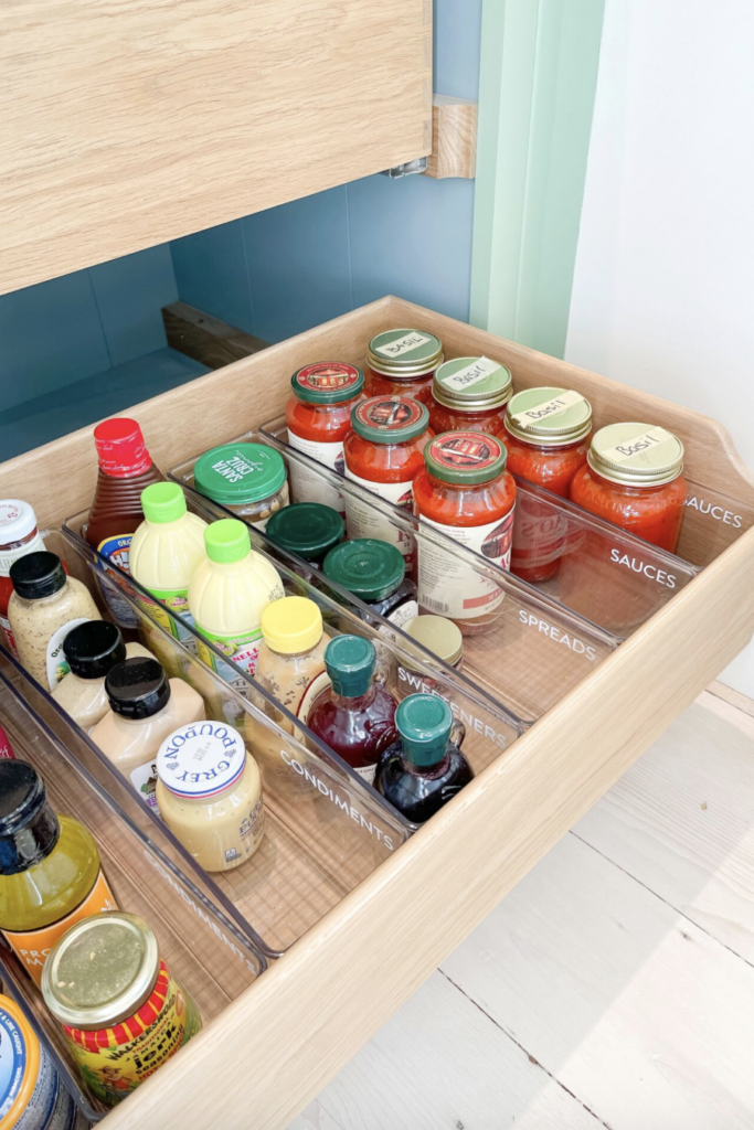 Drawers with Labelled bins