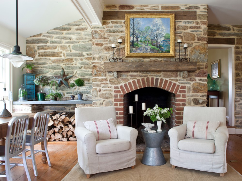 Stone and Brick Fireplace (2)