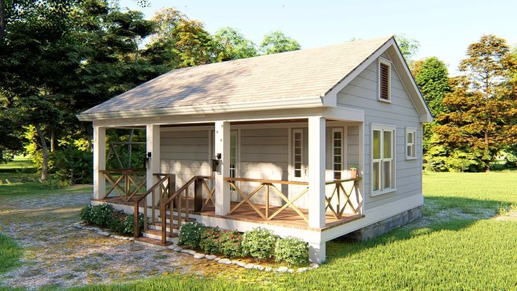 White Small House with Spacious Porch