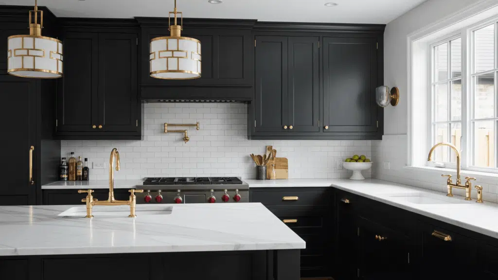 black and brass glam kitchen