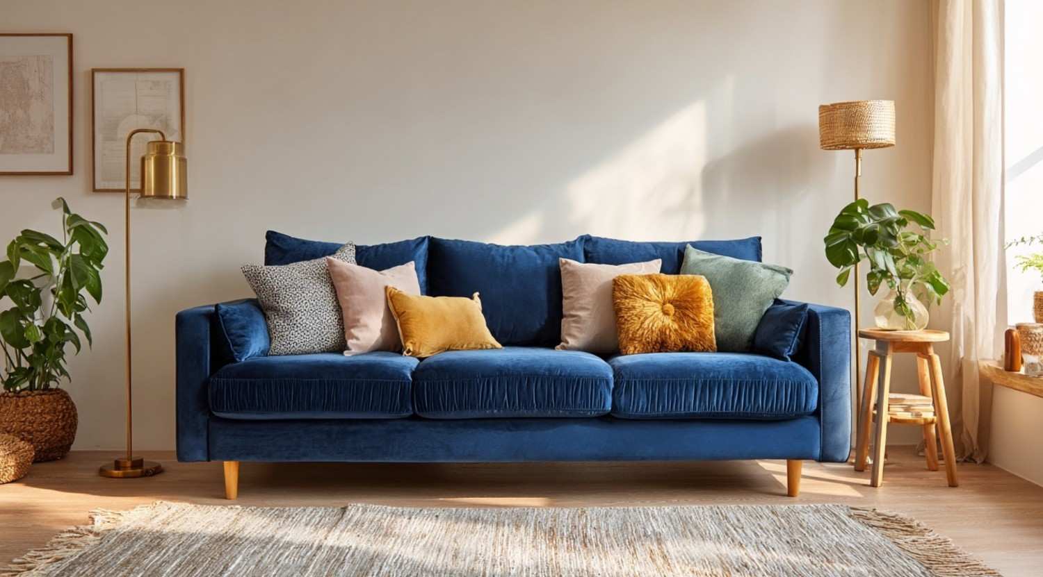 decorating around a navy blue sofa made easy