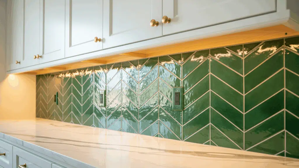 emerald jewel tone statement kitchen