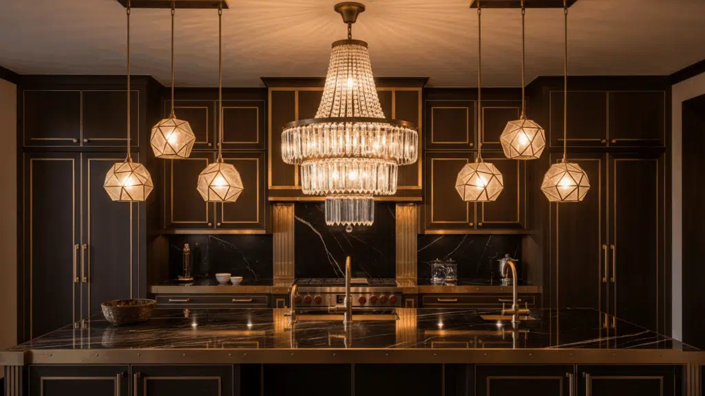 hollywood glam lighting in kitchen