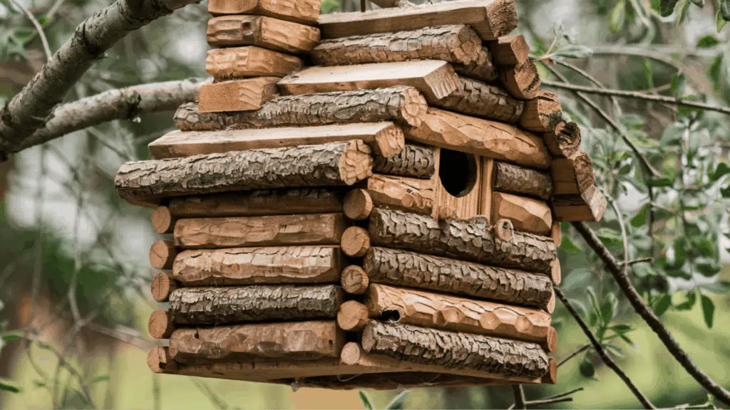 log cabin style birdhouse