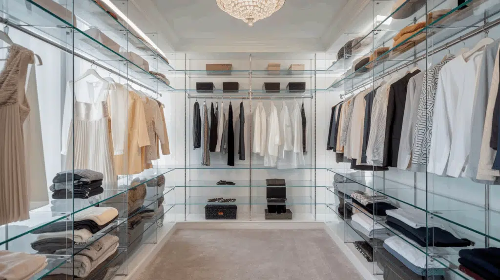 Luxury Built-in Closet with Glass Shelves