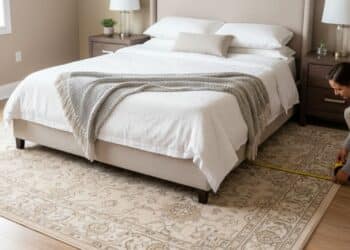 size rug for queen bed