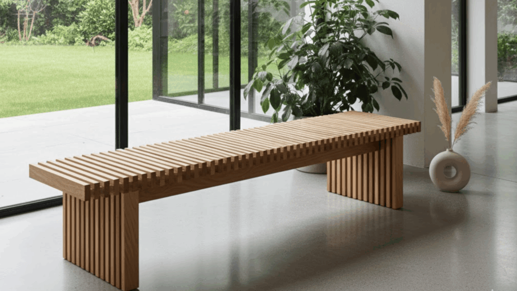 Modern Slatted Wood Bench