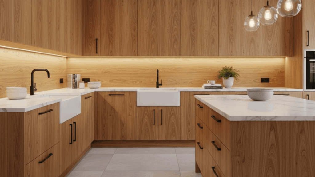 4 natural wood veneer cabinets