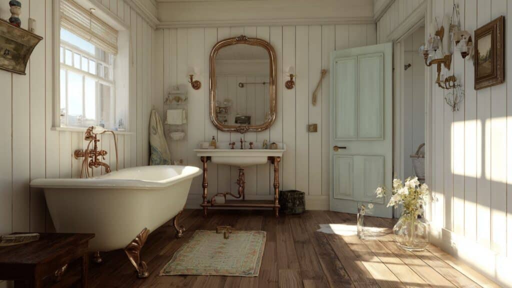 beadboard with vintage fixtures