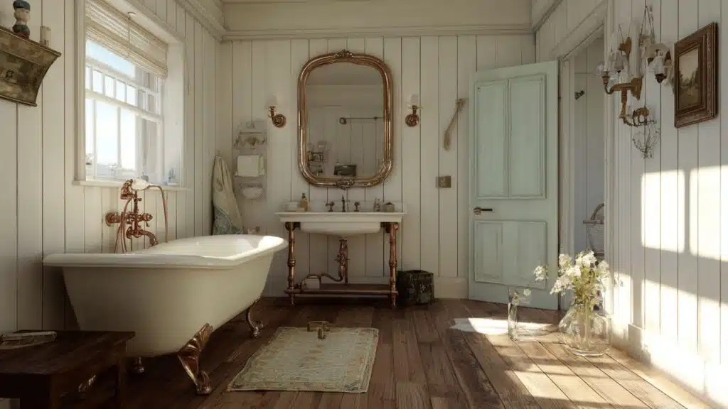 beadboard with vintage fixtures