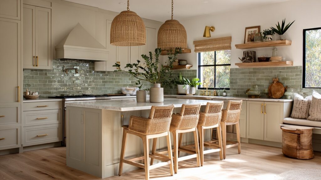 beige with green accents