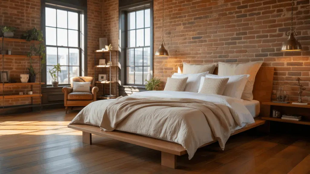 brick wall industrial bedroom