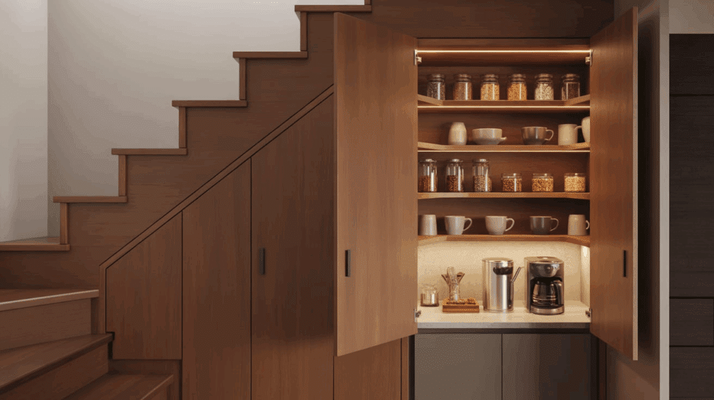 combo pantry and coffee station