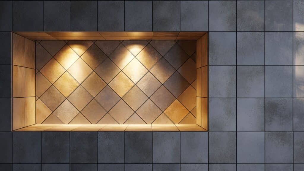 diagonal tile pattern niche