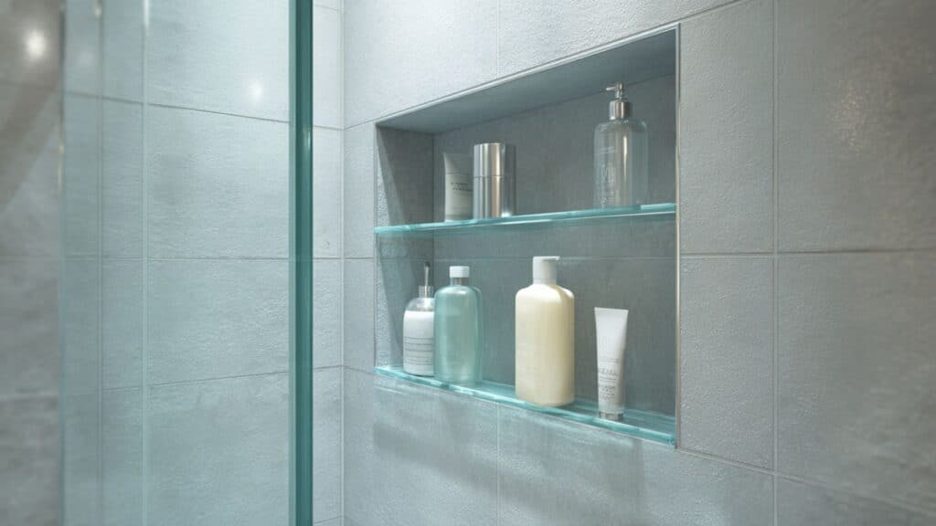 niche with glass shelves