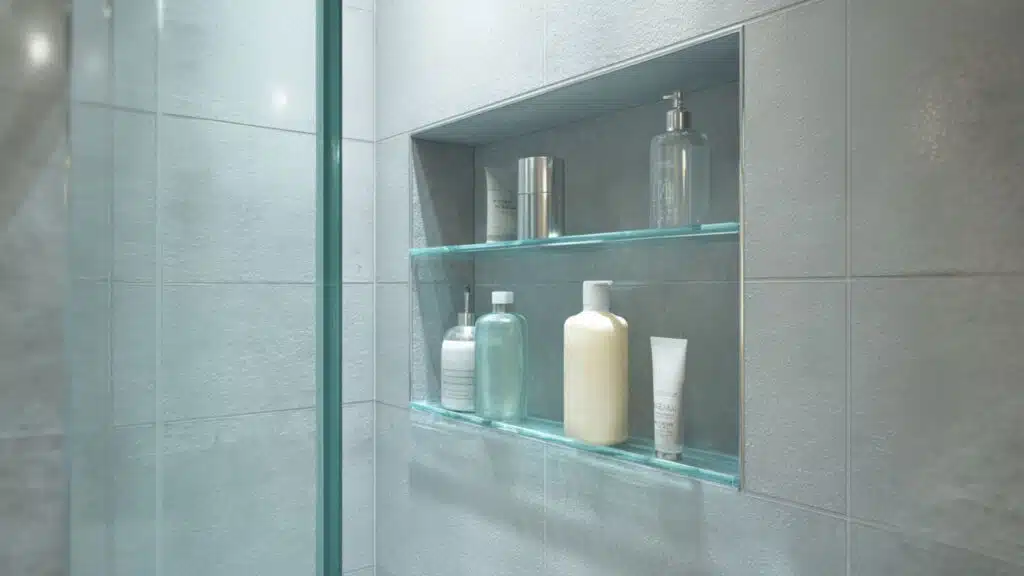 niche with glass shelves