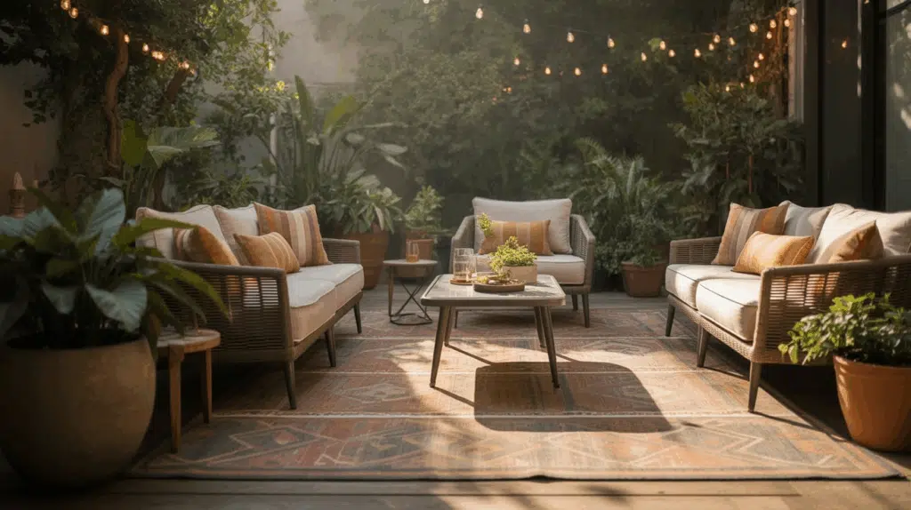 outdoor space rug setup