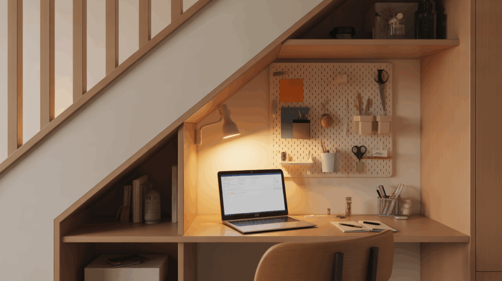 small study table under stair