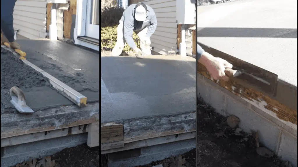 step four screed float edge And broom finish