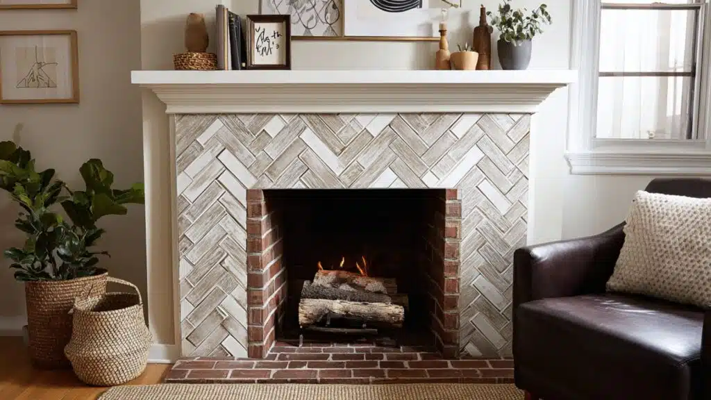 brick herringbone pattern with tile stickers
