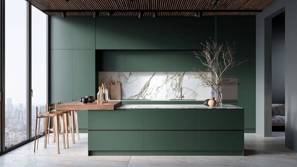 dark green flat panel cabinets