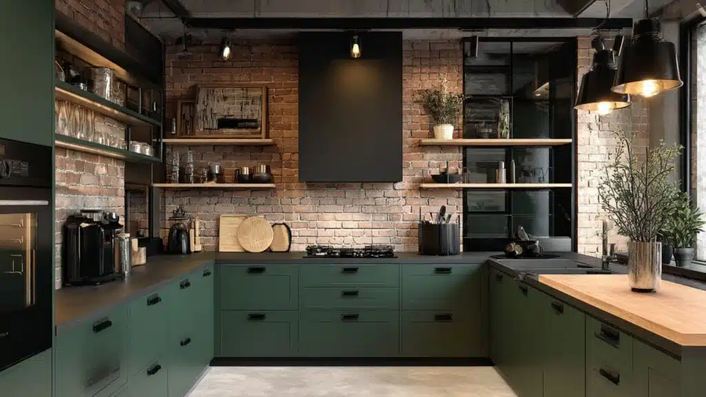 dark green with black hardware for industrial contrast