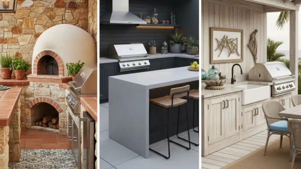 different design styles of outdoor kitchen or dining area