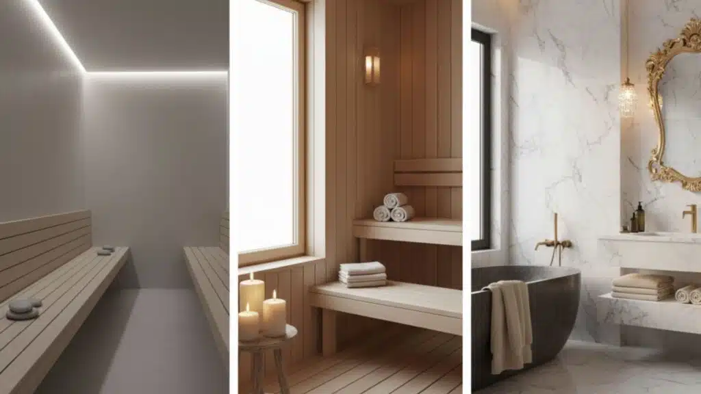different design styles of spa or sauna room