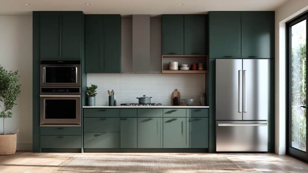 matte finish dark green cabinets for a modern vibe