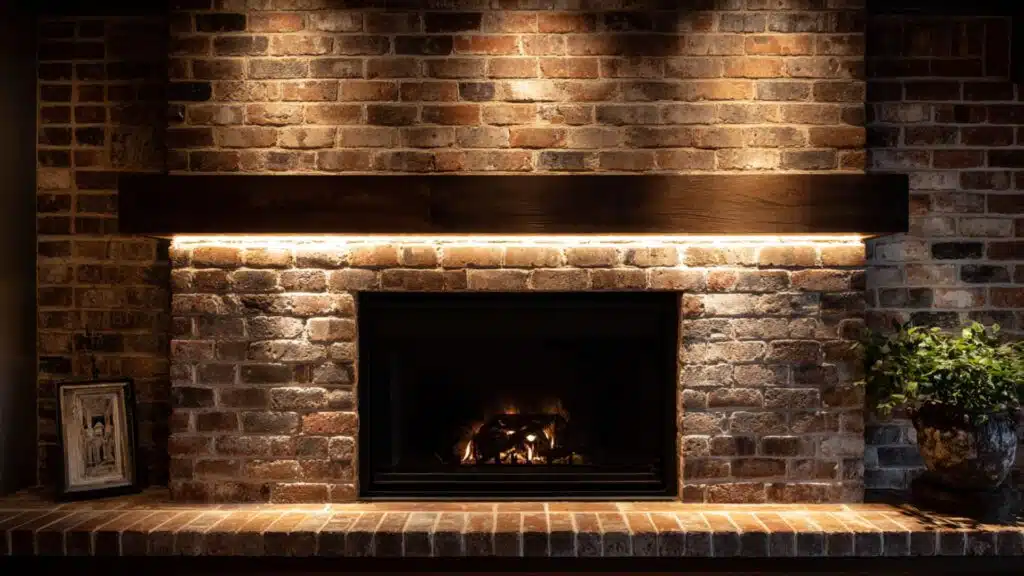 minimalist floating mantel with led lighting