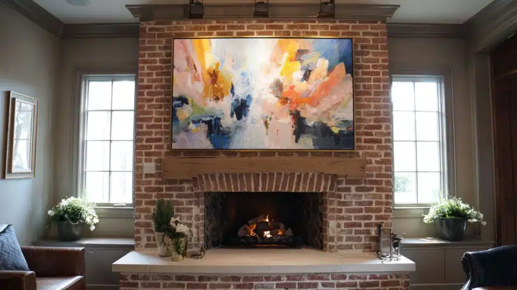oversized wall art above fireplace