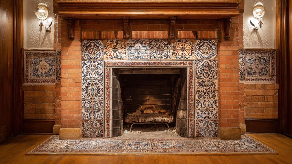 patterned tile hearth surround