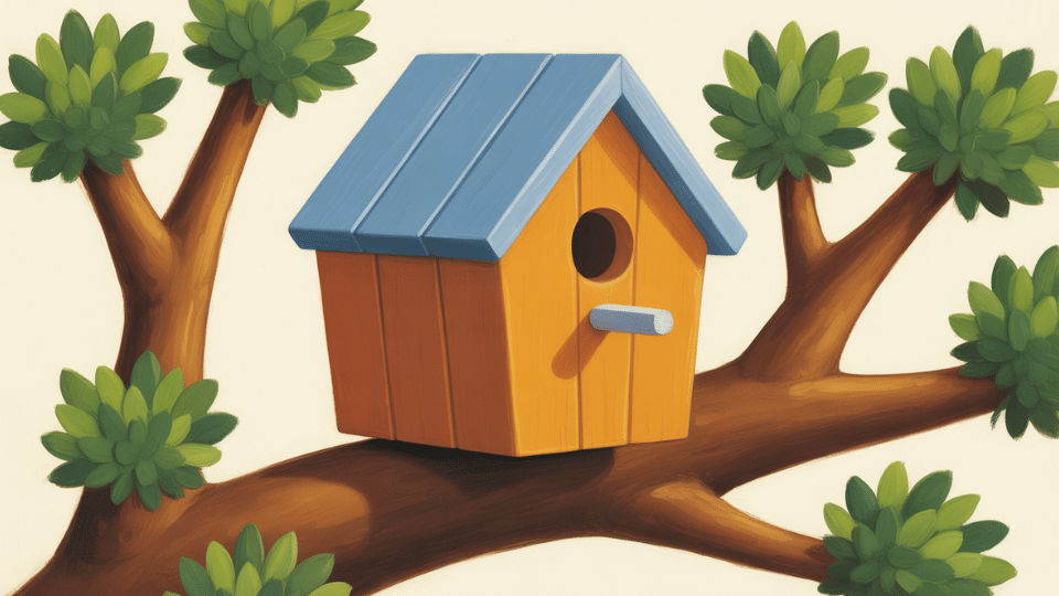 a birdhouse hanging from a branch