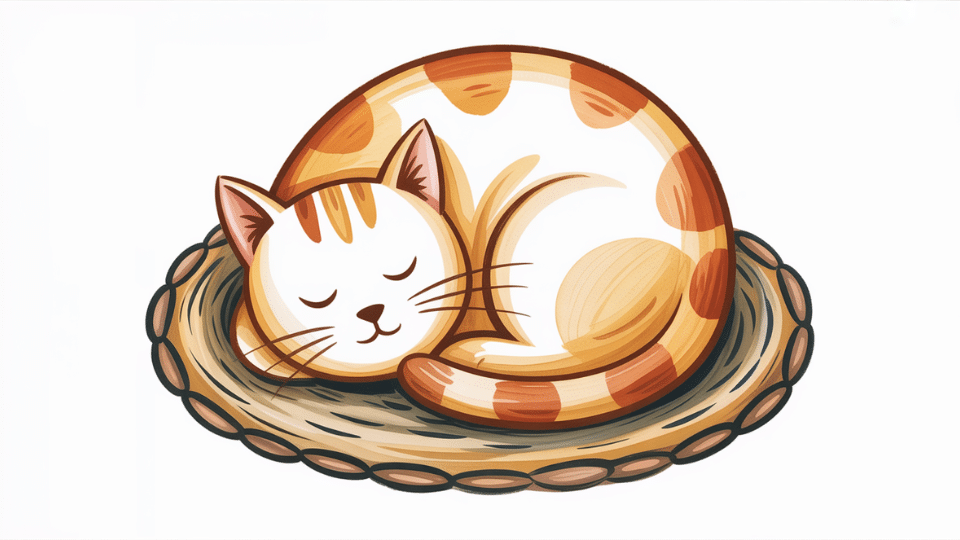 a cat sleeping on a mat
