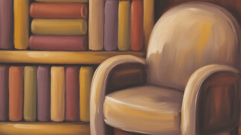 a cozy library corner with one chair