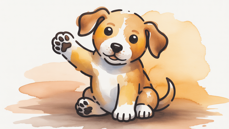 a puppy with one paw raised