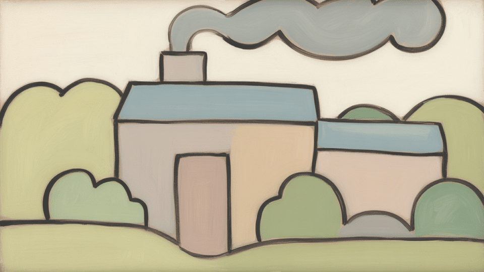 a simple cottage with smoke rising