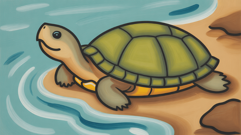 a turtle near the waters edge