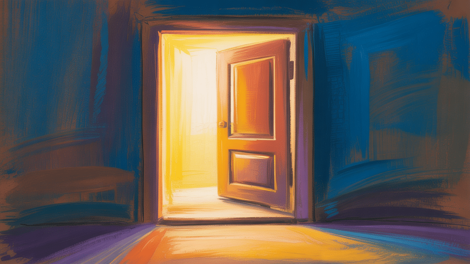 an open door with warm light spilling out