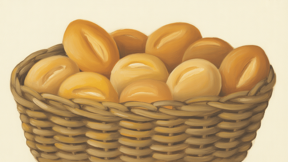 basket of warm bread rolls