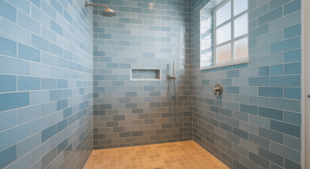 blue coastal tile shower