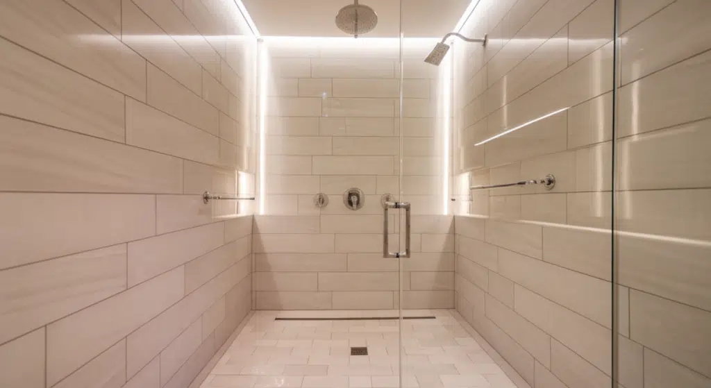 ceiling to floor tile shower