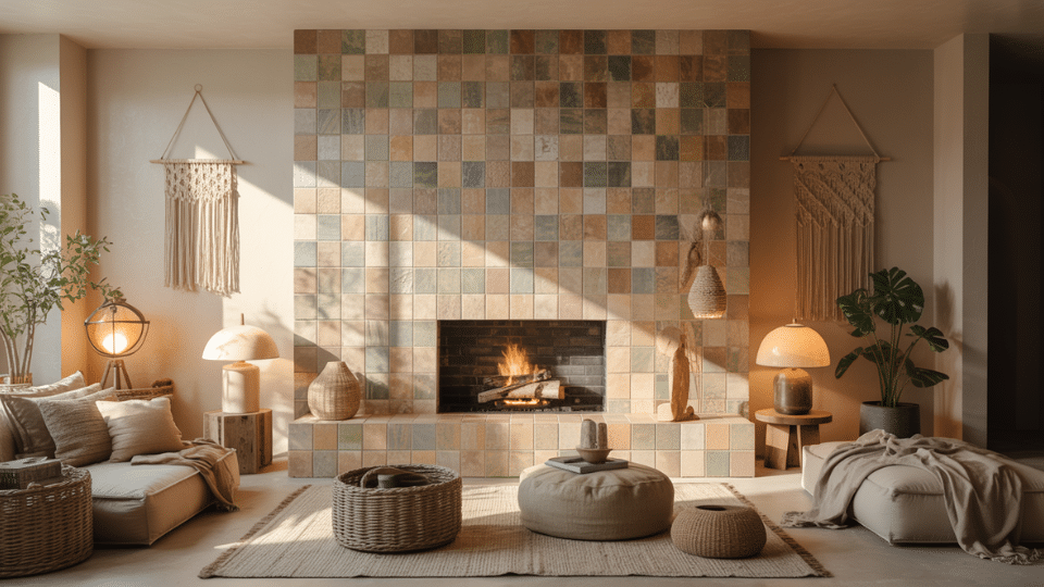 cement tiles in earthy natural tones