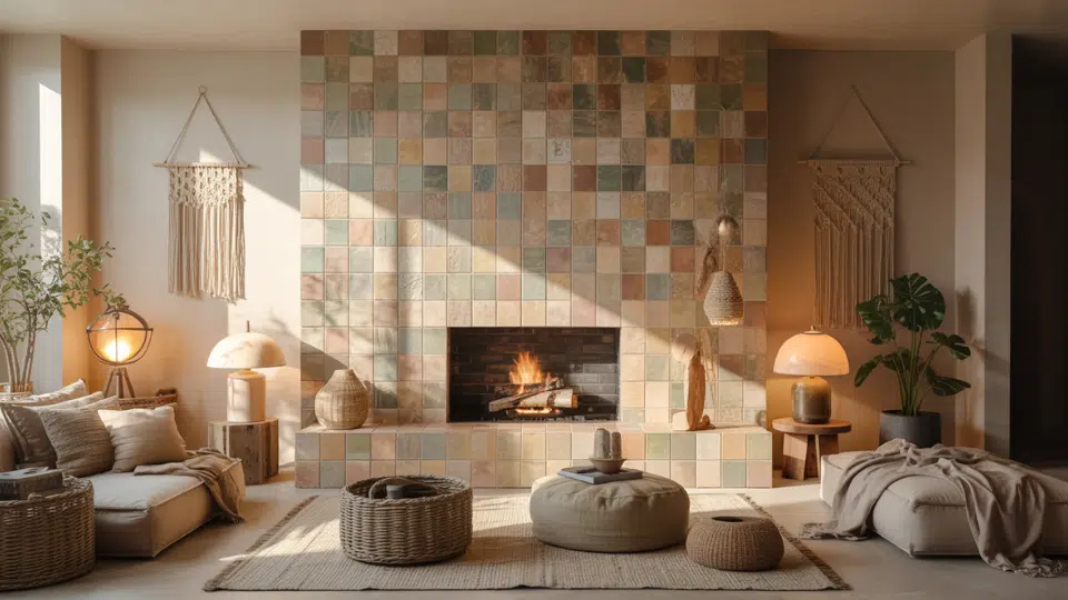 cement tiles in earthy natural tones