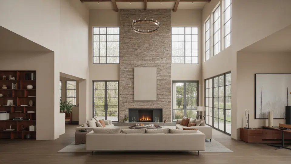 double height fireplace accent wall
