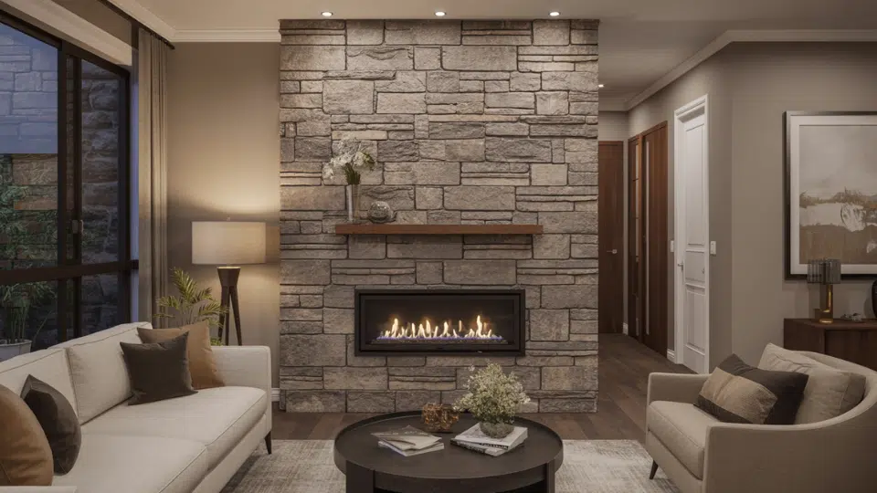 floor to ceiling stacked stone