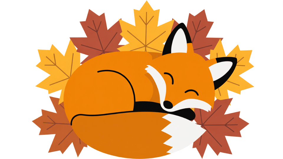 fox curled up in leaves