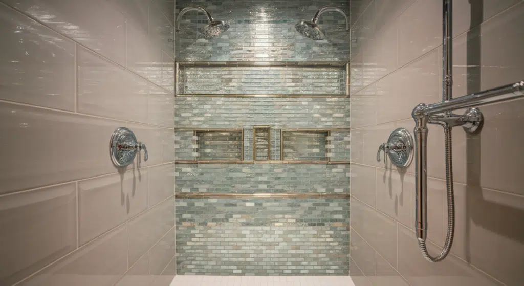glass mosaic tile strip shower